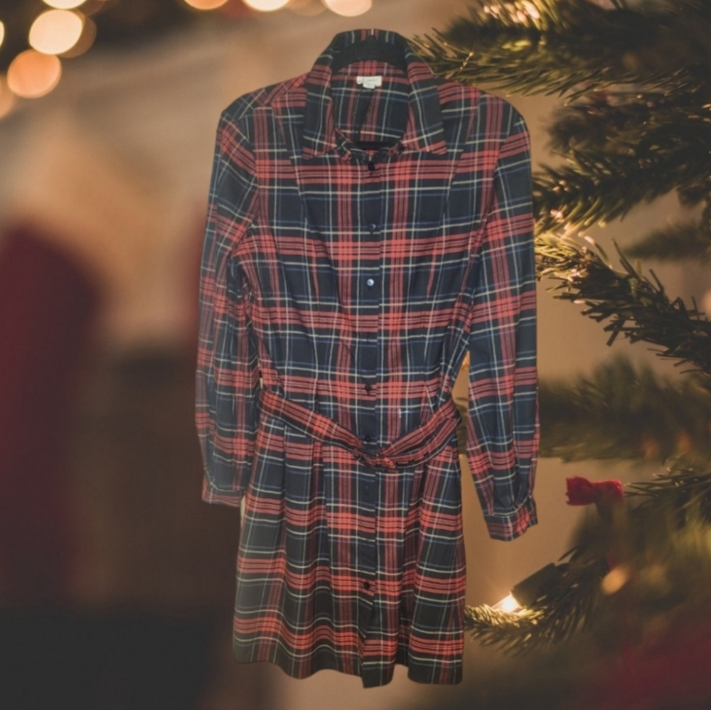 Cremieux Plaid Black/Red Holiday Charm  women's dress 10 NWT